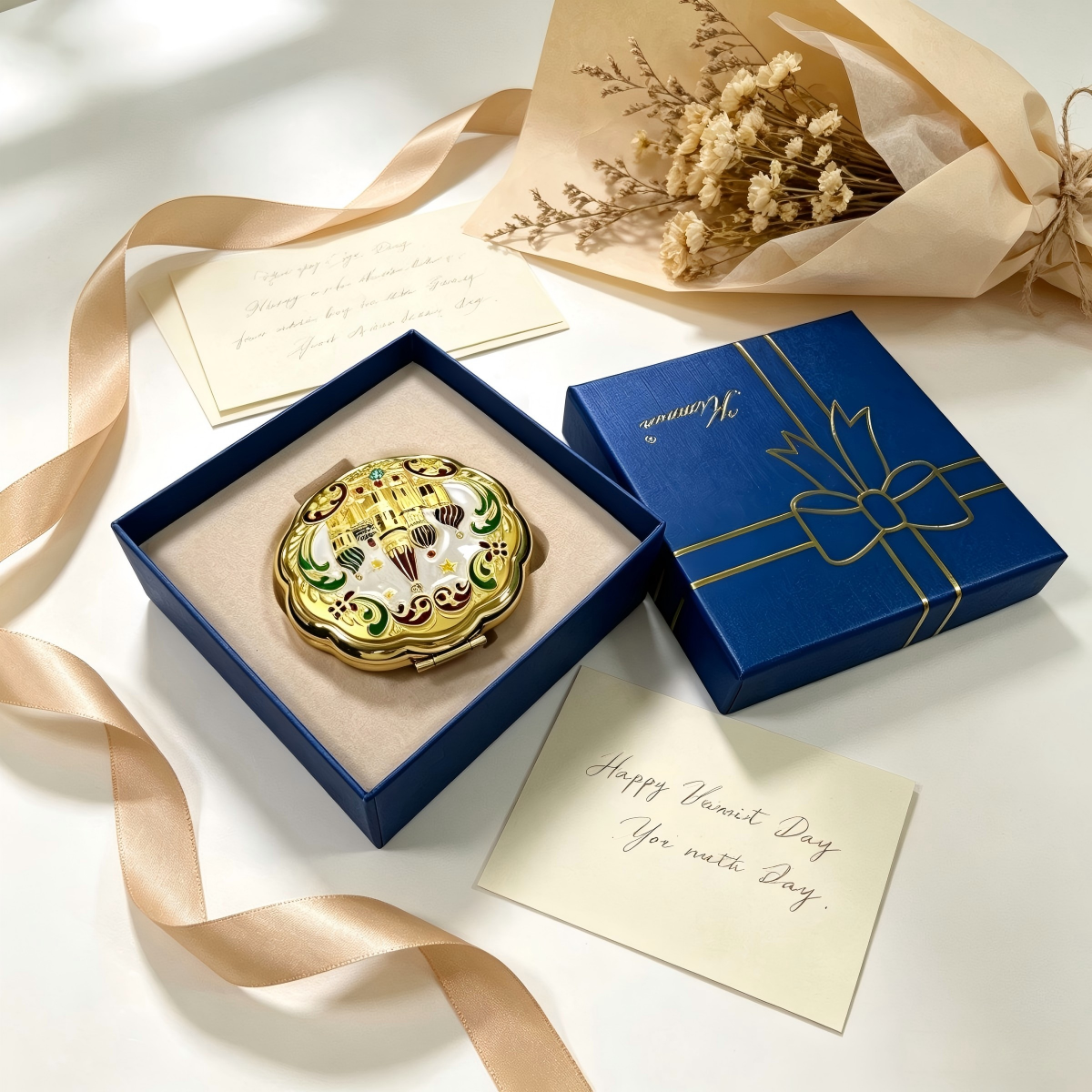 Handcrafted Gold Embossed Compact Mirror6