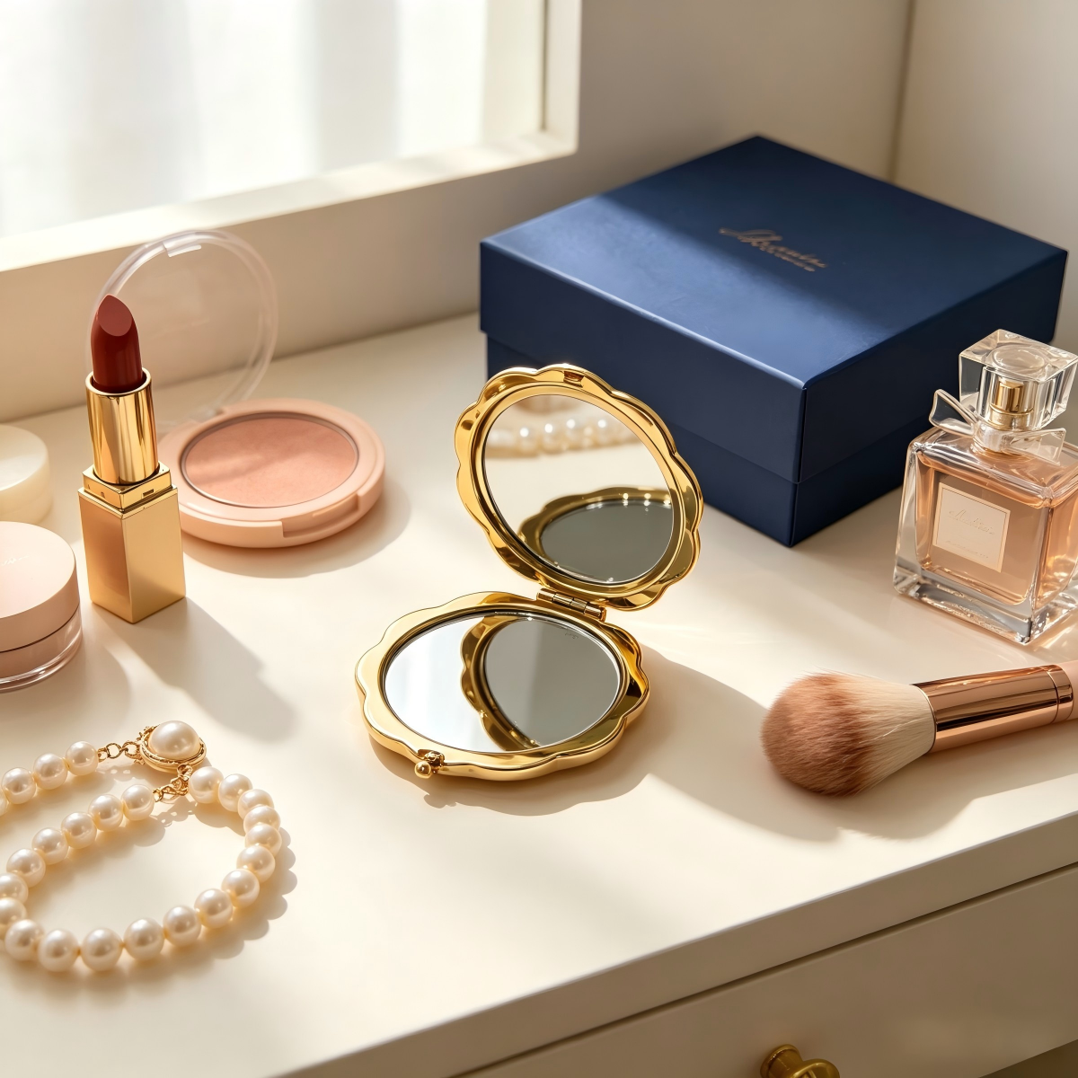 Handcrafted Gold Embossed Compact Mirror - Image 9