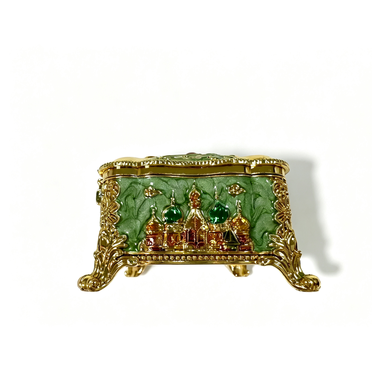 Handcrafted Green Russian-Style Jewelry Box - Image 2
