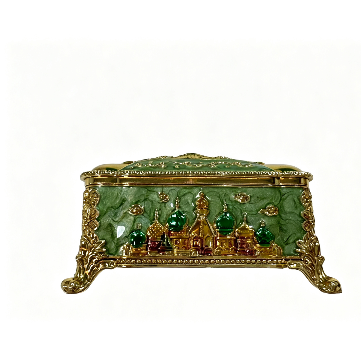 Handcrafted Green Russian-Style Jewelry Box - Image 3