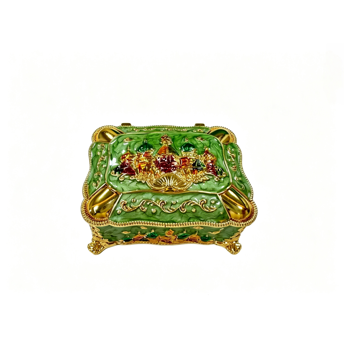Handcrafted Green Russian-Style Jewelry Box - Image 4