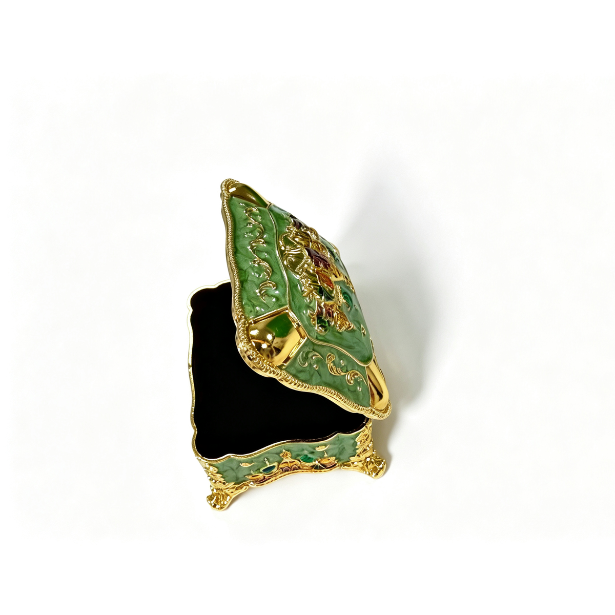 Handcrafted Green Russian-Style Jewelry Box - Image 6