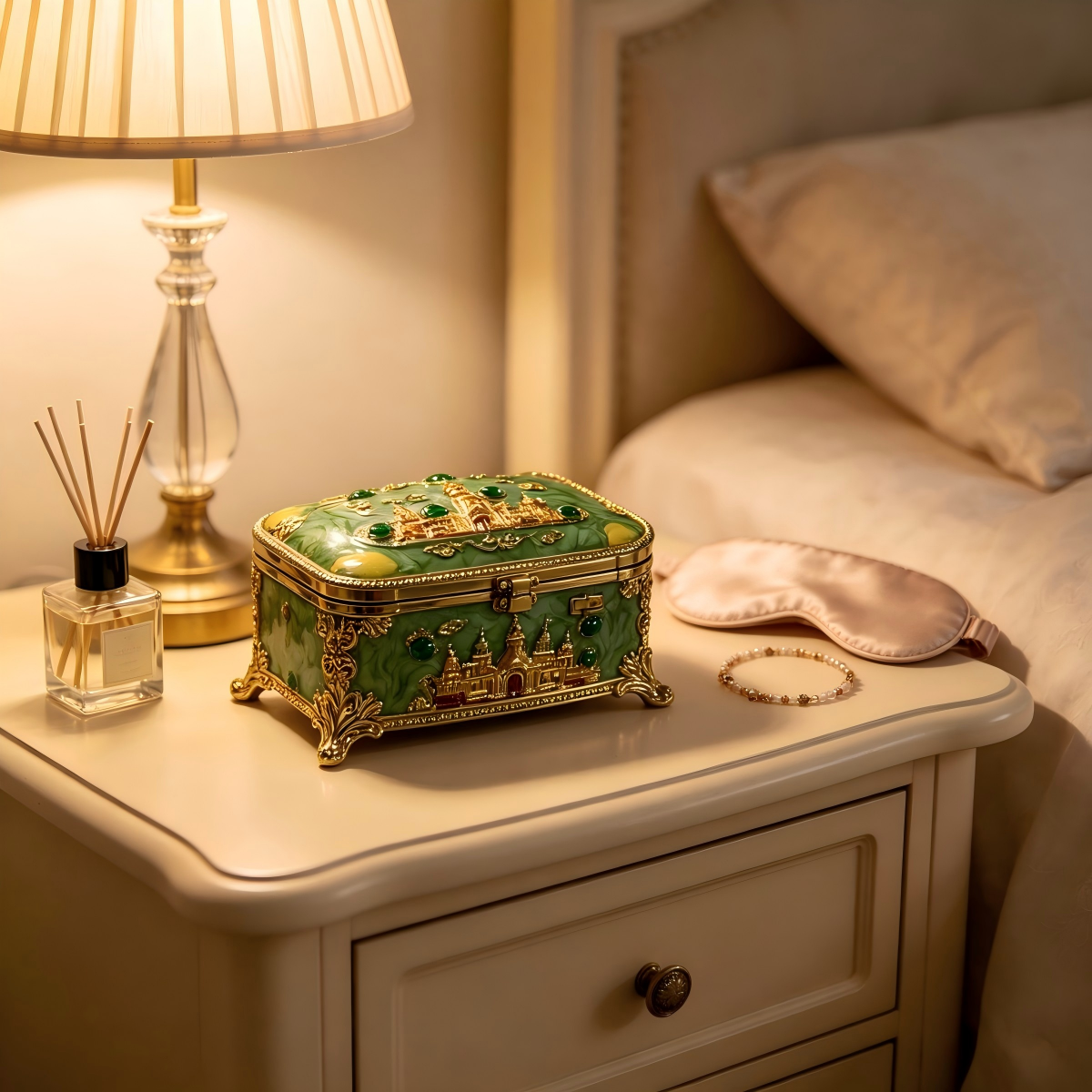 Handcrafted Green Russian-Style Jewelry Box - Image 9