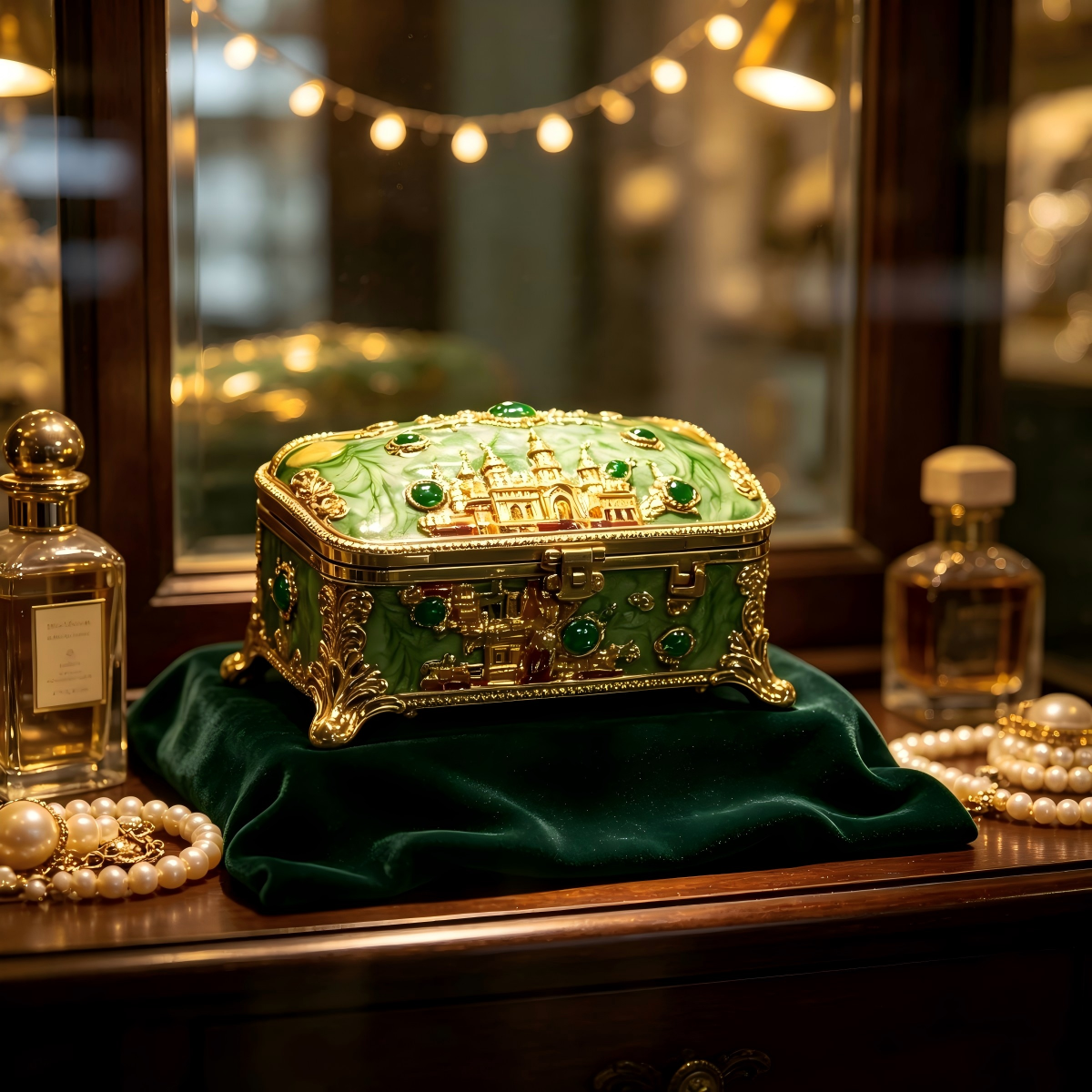 Handcrafted Green Russian-Style Jewelry Box - Image 10